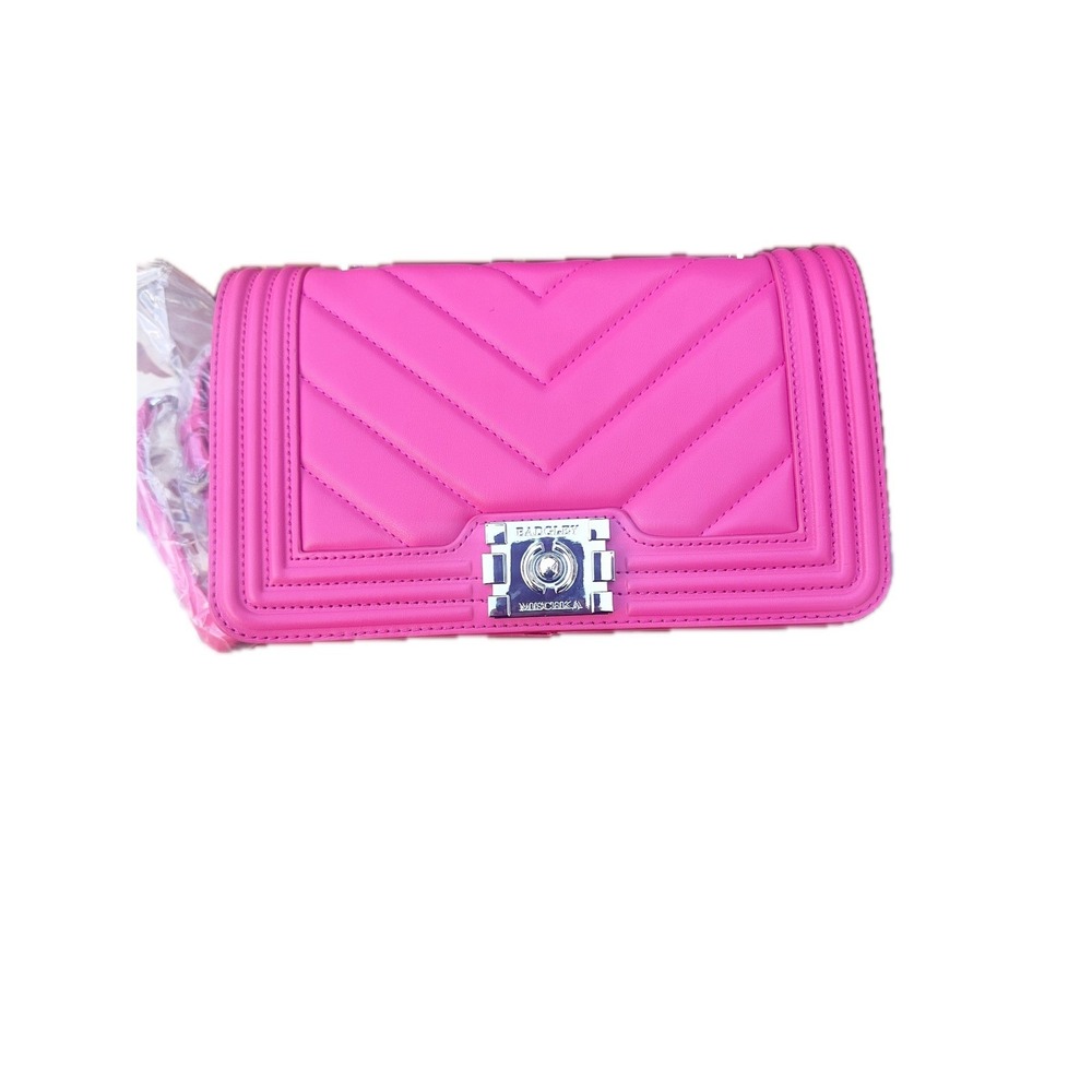 Badgley Mischka‎ Hot Pink Quilted Crossbody Bag with Chain Strap